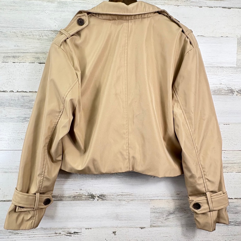 RSQ Cropped Trench Jacket Womens Medium Tan Double Breasted Belted Chic Utility - Picture 2 of 11